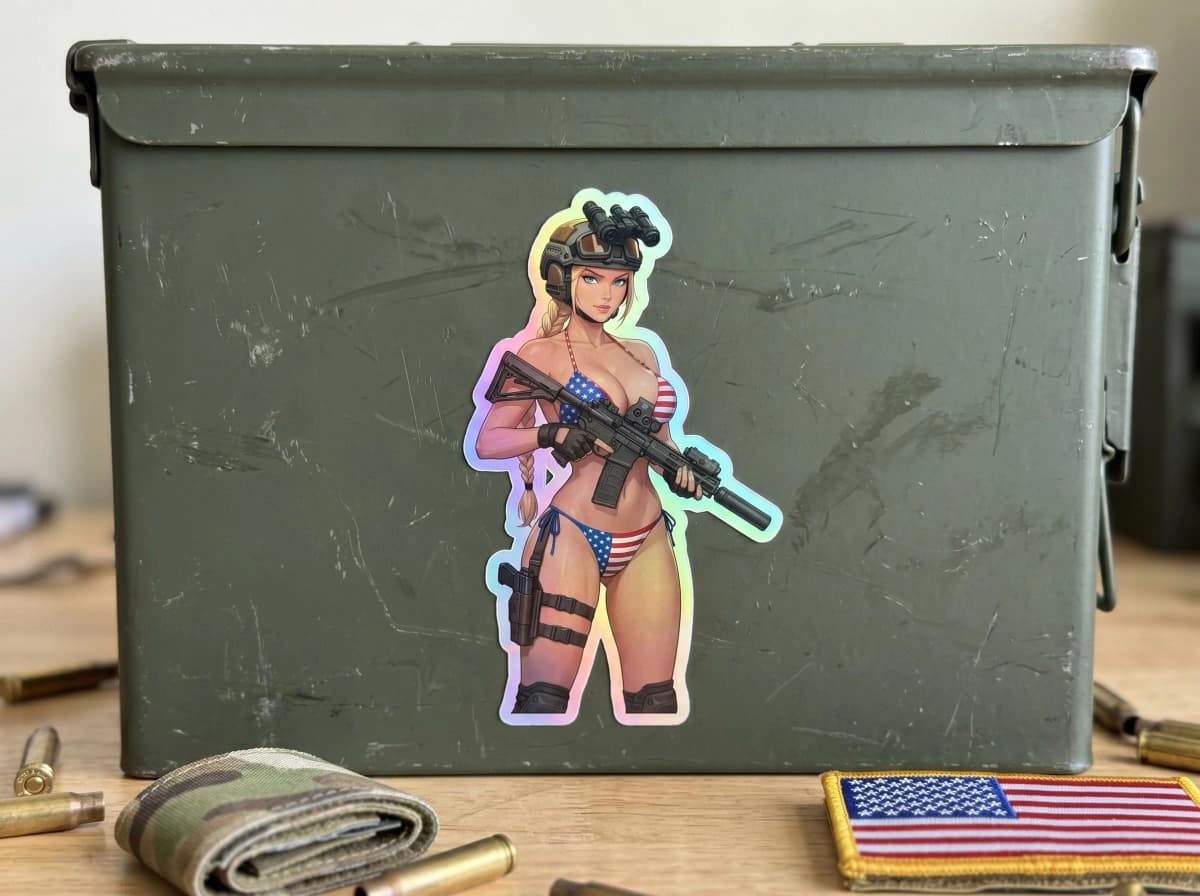 Valkyrie Tactical AR-15 Holographic Sticker | USA Bikini Anime Pin-Up Decal