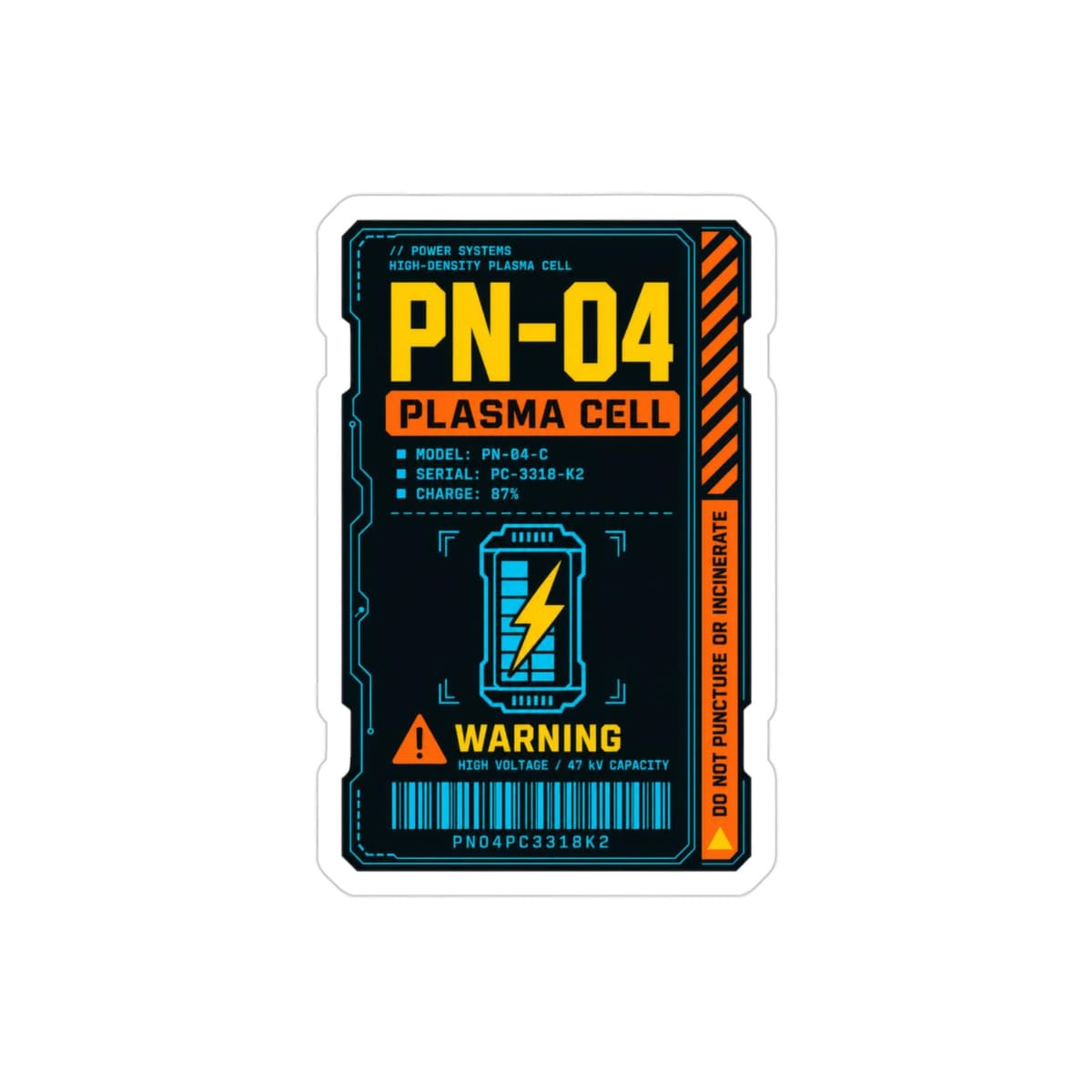 PN-04 Plasma Cell Sci-Fi Equipment Tag Sticker | Cyberpunk Warning Decal