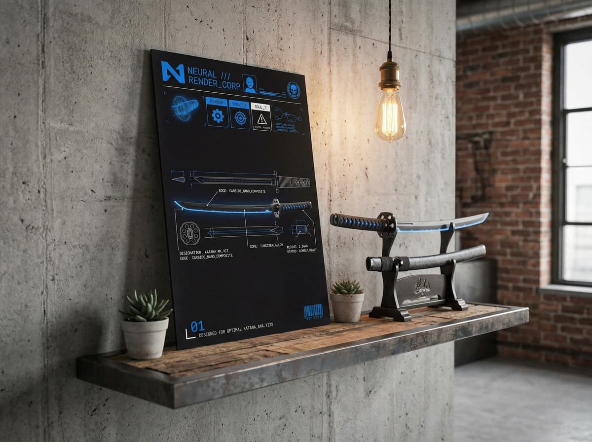 Sci-Fi Katana Blueprint Poster | Cyberpunk Sword Diagram Wall Art (Matte Print)