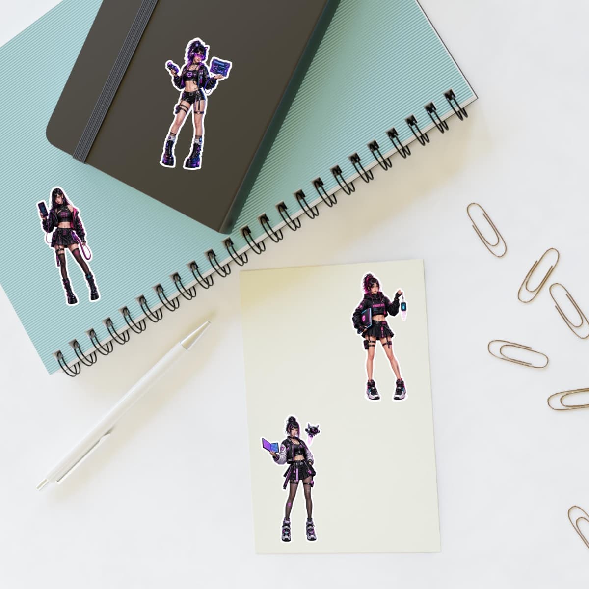 Holographic Cyber Hacker Girl Stickers | Y2K Anime Vinyl Decals (4 Designs)