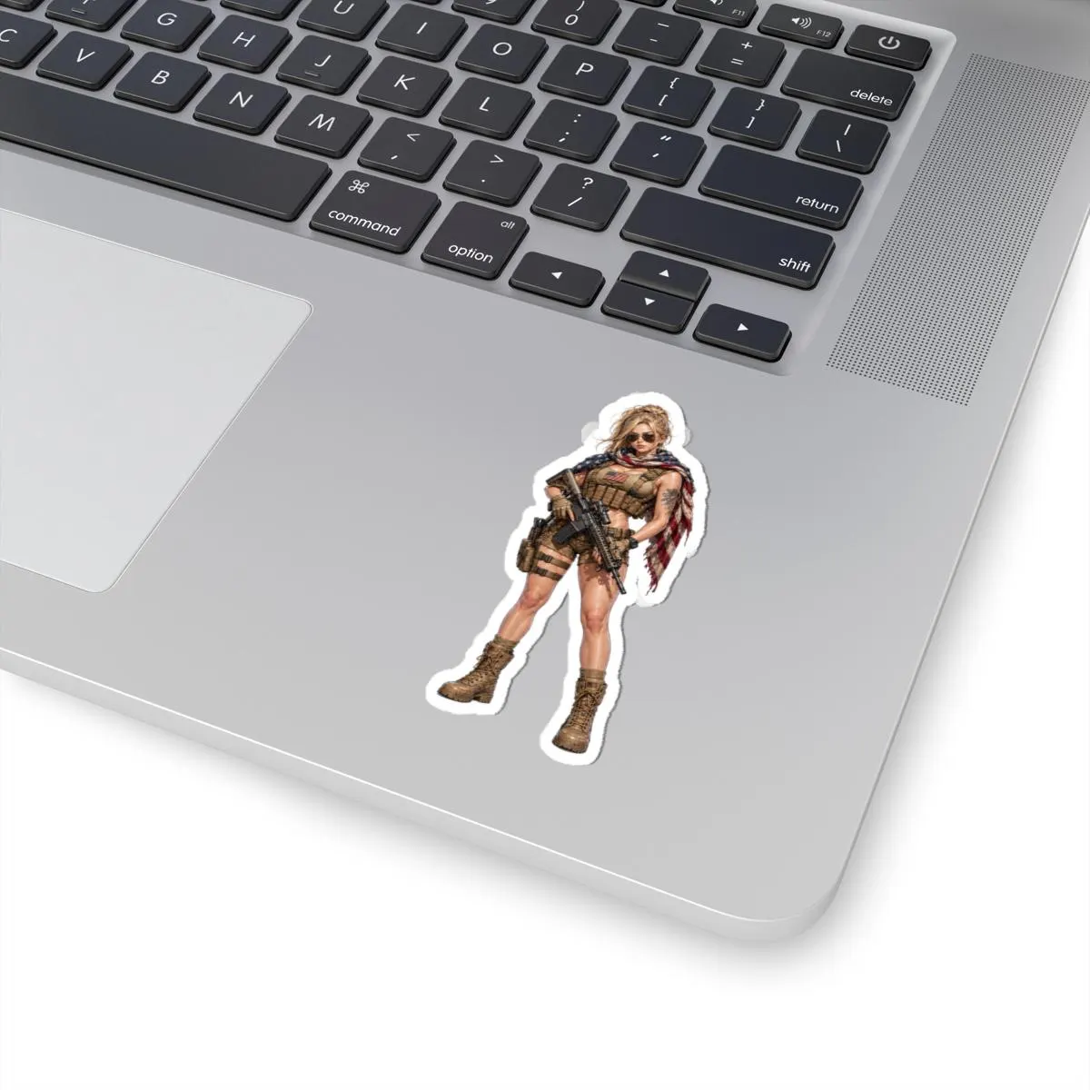American Sniper Flag Cape Pin-Up Kiss-Cut Sticker | Tactical Patriot Waifu Vinyl Decal | Range Girl