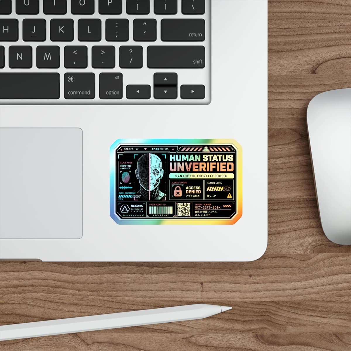 Human Status Unverified Holographic Sticker | Cyberpunk Identity Decal