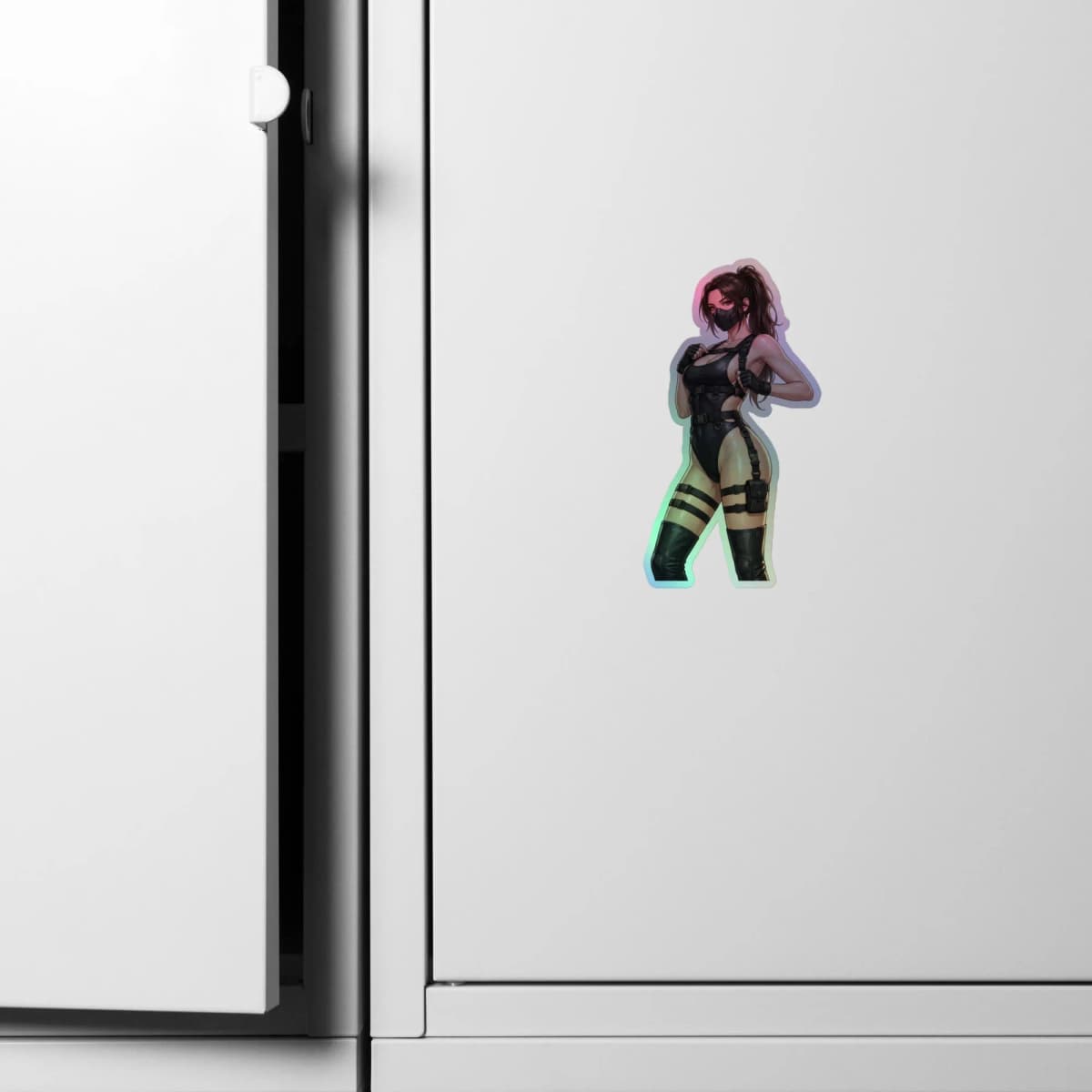 Tactical Girl Harness Strap Holographic Sticker | Operator Pin-Up Iridescent Vinyl Decal