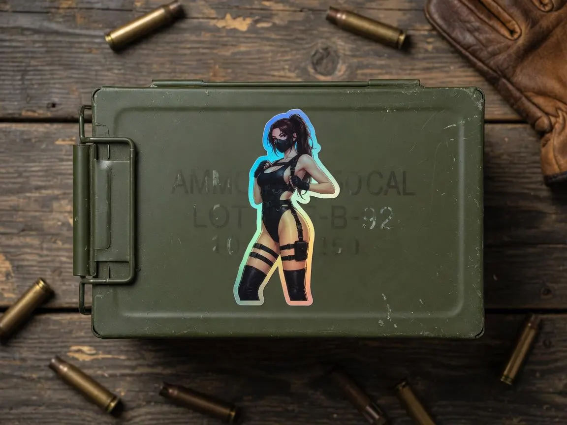 Tactical Girl Harness Strap Holographic Sticker | Operator Pin-Up Iridescent Vinyl Decal