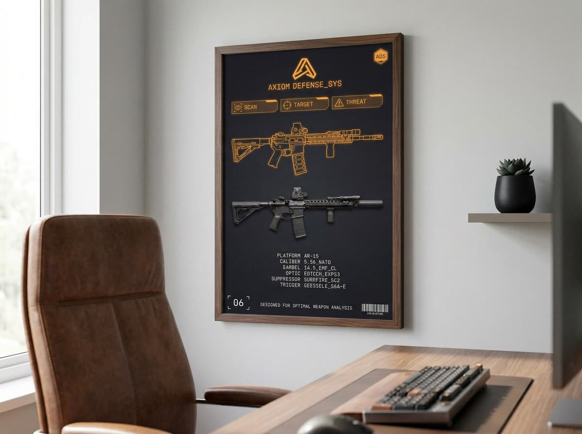AR-15 Rifle Blueprint Poster | Firearm Exploded Diagram Wall Art (Matte Print)