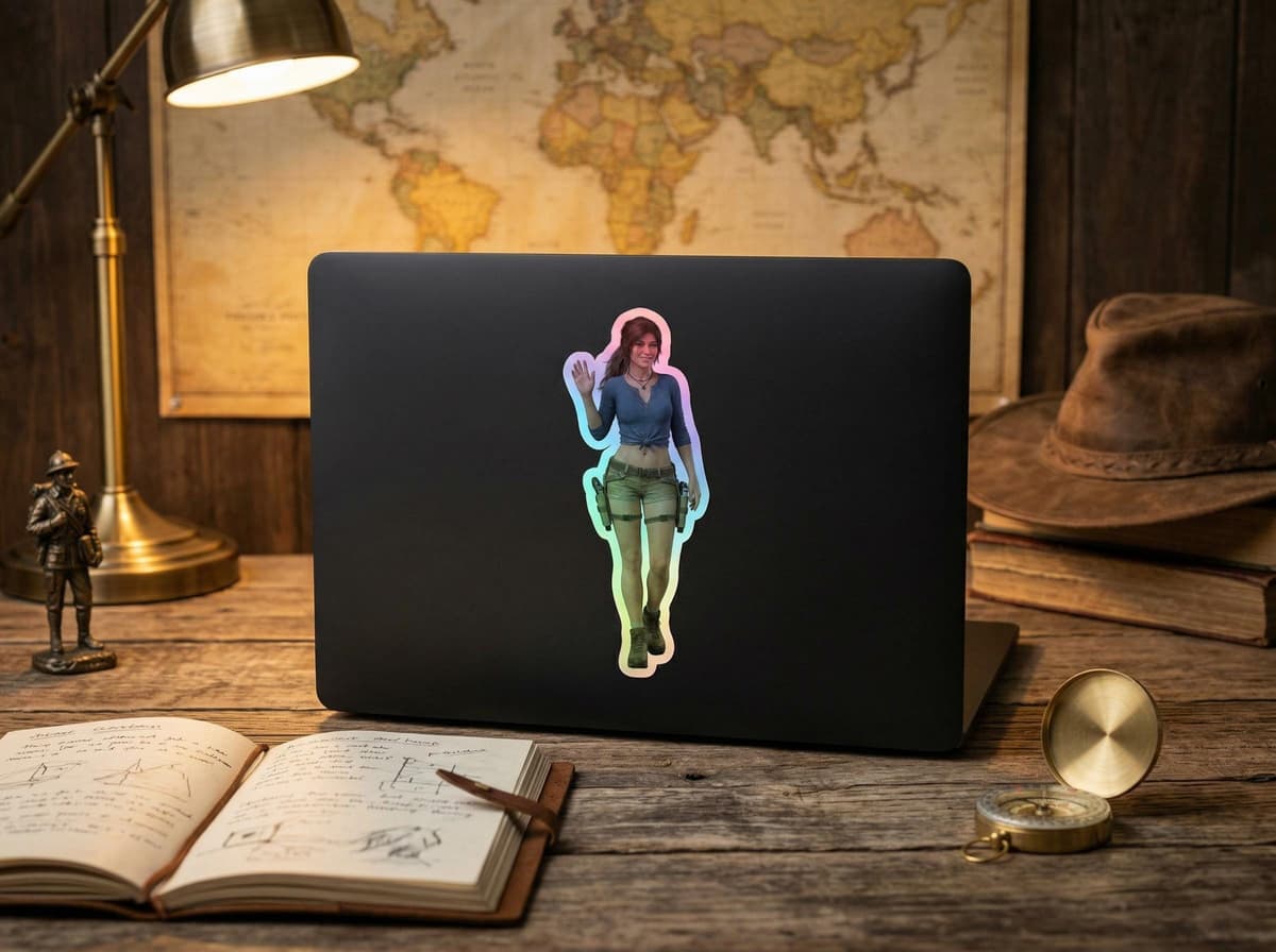 Explorer Waving Henley Holographic Sticker | Treasure Hunter Iridescent Vinyl Decal
