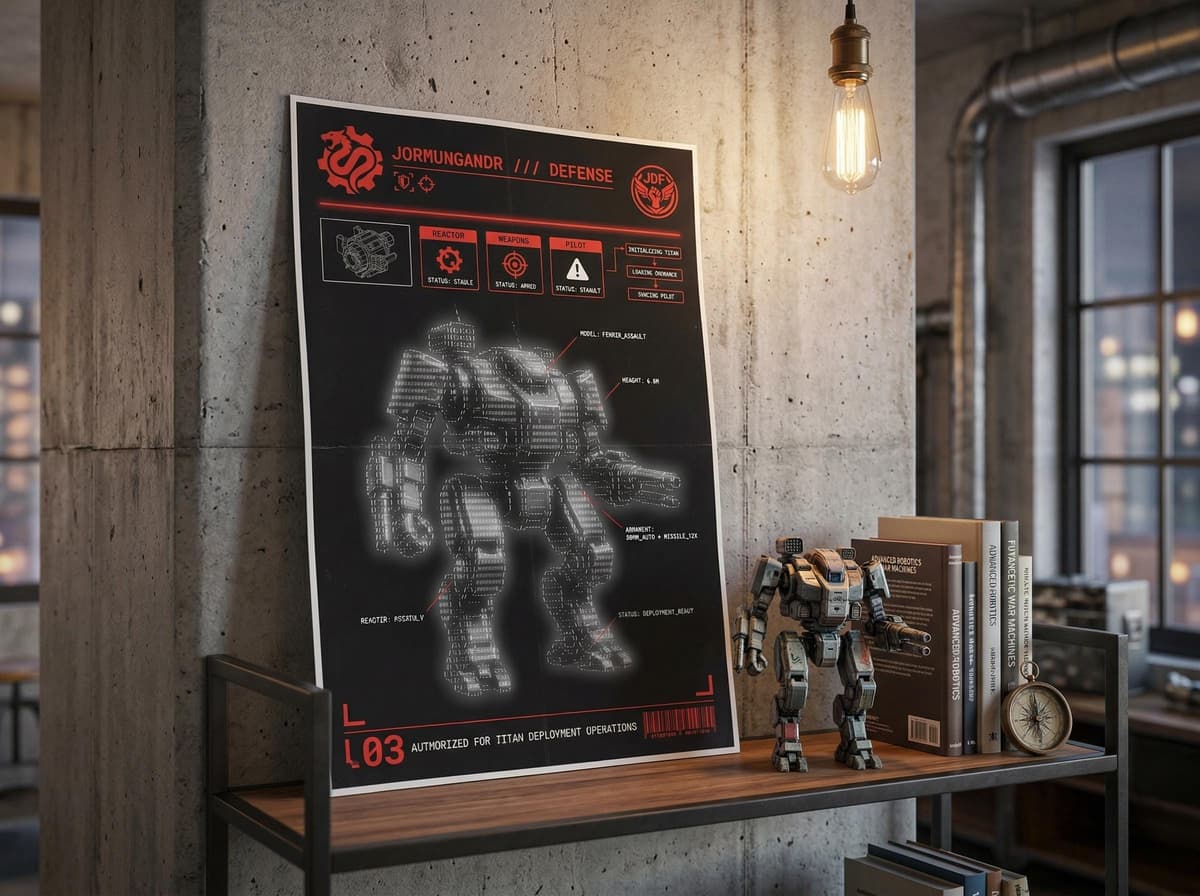 Giant Mech Robot Blueprint Poster | Anime Mecha Diagram Wall Art (Matte Print)