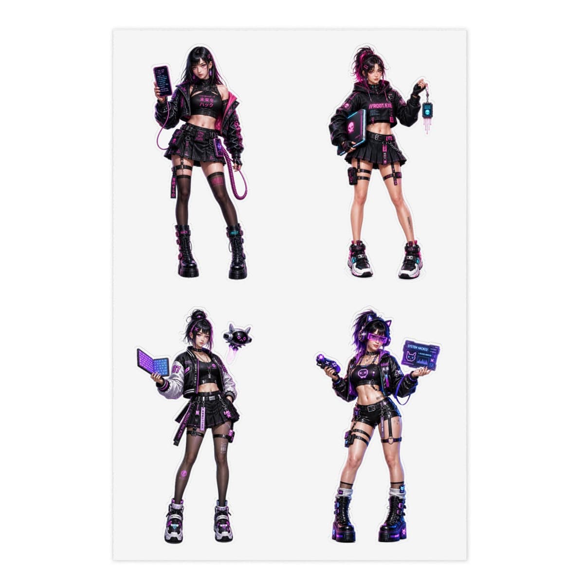 Holographic Cyber Hacker Girl Stickers | Y2K Anime Vinyl Decals (4 Designs)