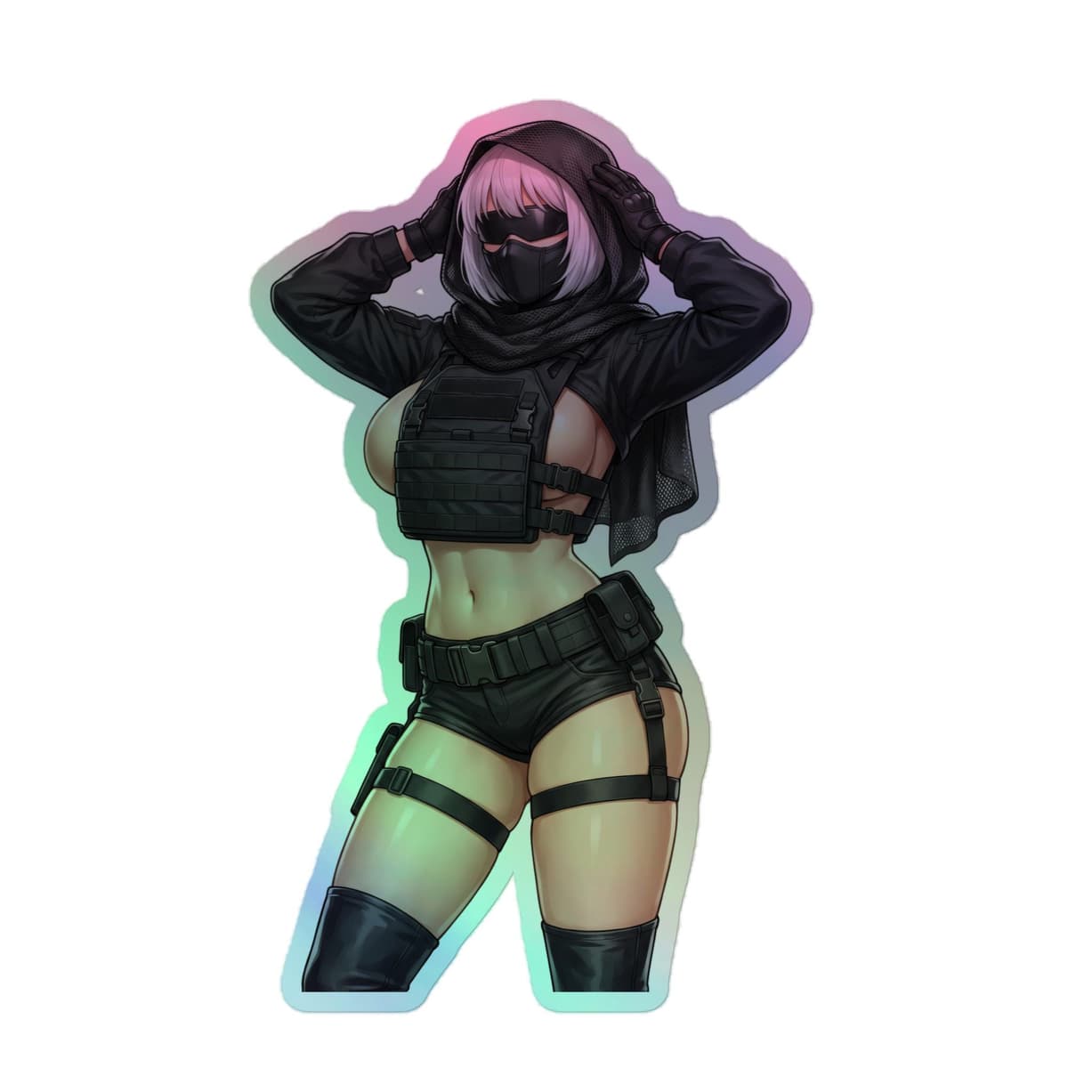 2B Tactical Hood Holographic Sticker | Android Waifu Iridescent Vinyl Decal