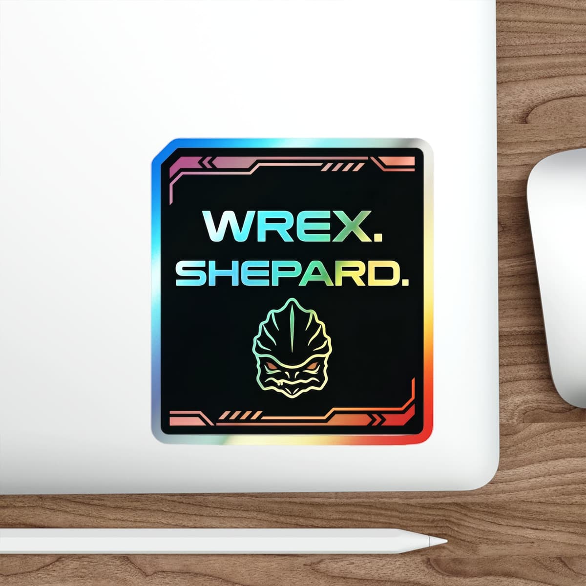 Wrex Shepard Holographic Sticker | Krogan Meme Holo Decal, Sci-Fi Gamer Art