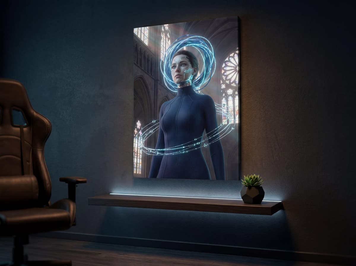 Neural Ascension Sci-Fi Canvas Print | Cyberpunk Cathedral Wall Art, Game Room Decor
