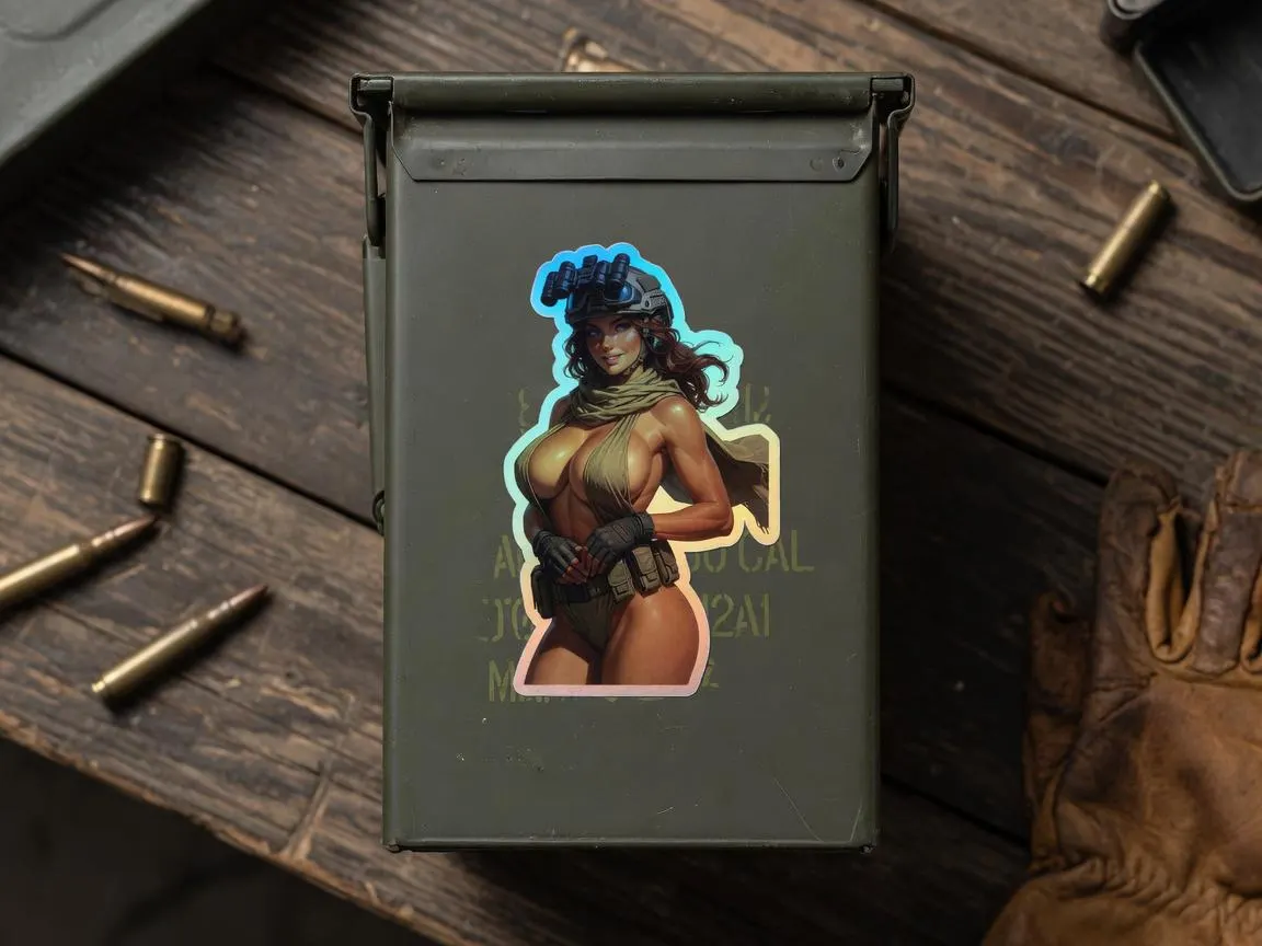 Tactical Girl Night Vision Holographic Sticker | Operator Pin-Up Iridescent Decal