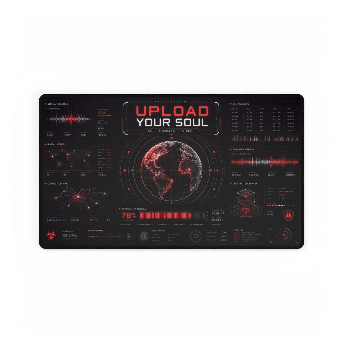Upload Your Soul Cyberpunk Hacker Desk Mat | Sci-Fi Data Network Gaming Mouse Pad
