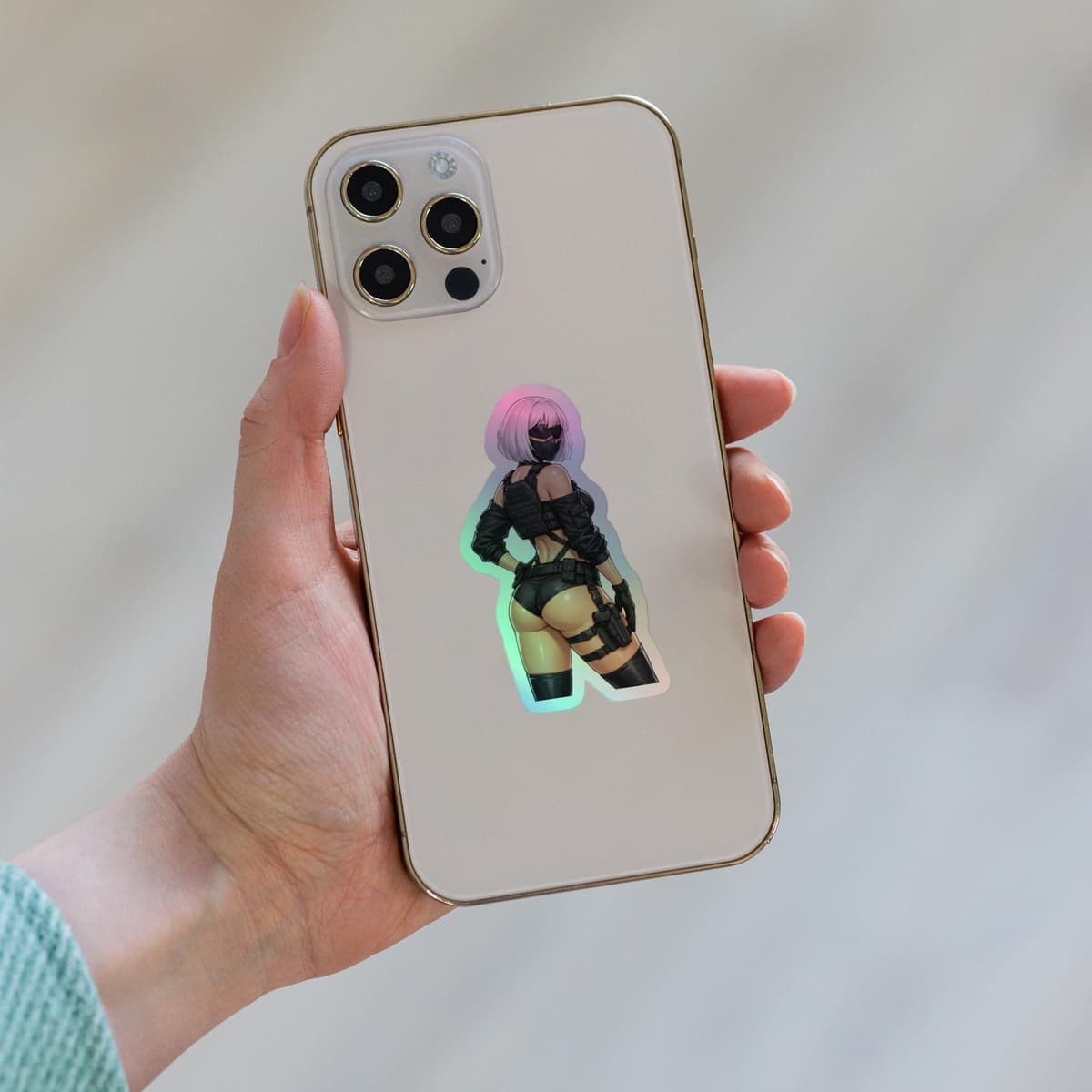 2B Tactical Rear View Holographic Sticker | Android Waifu Iridescent Vinyl Decal