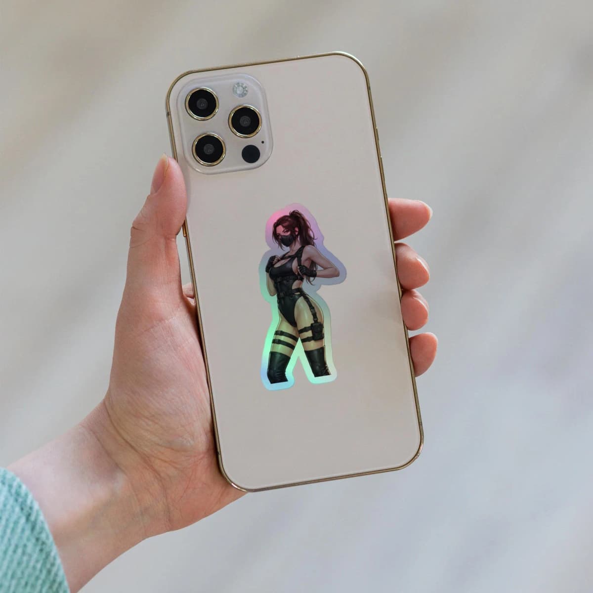 Tactical Girl Harness Strap Holographic Sticker | Operator Pin-Up Iridescent Vinyl Decal