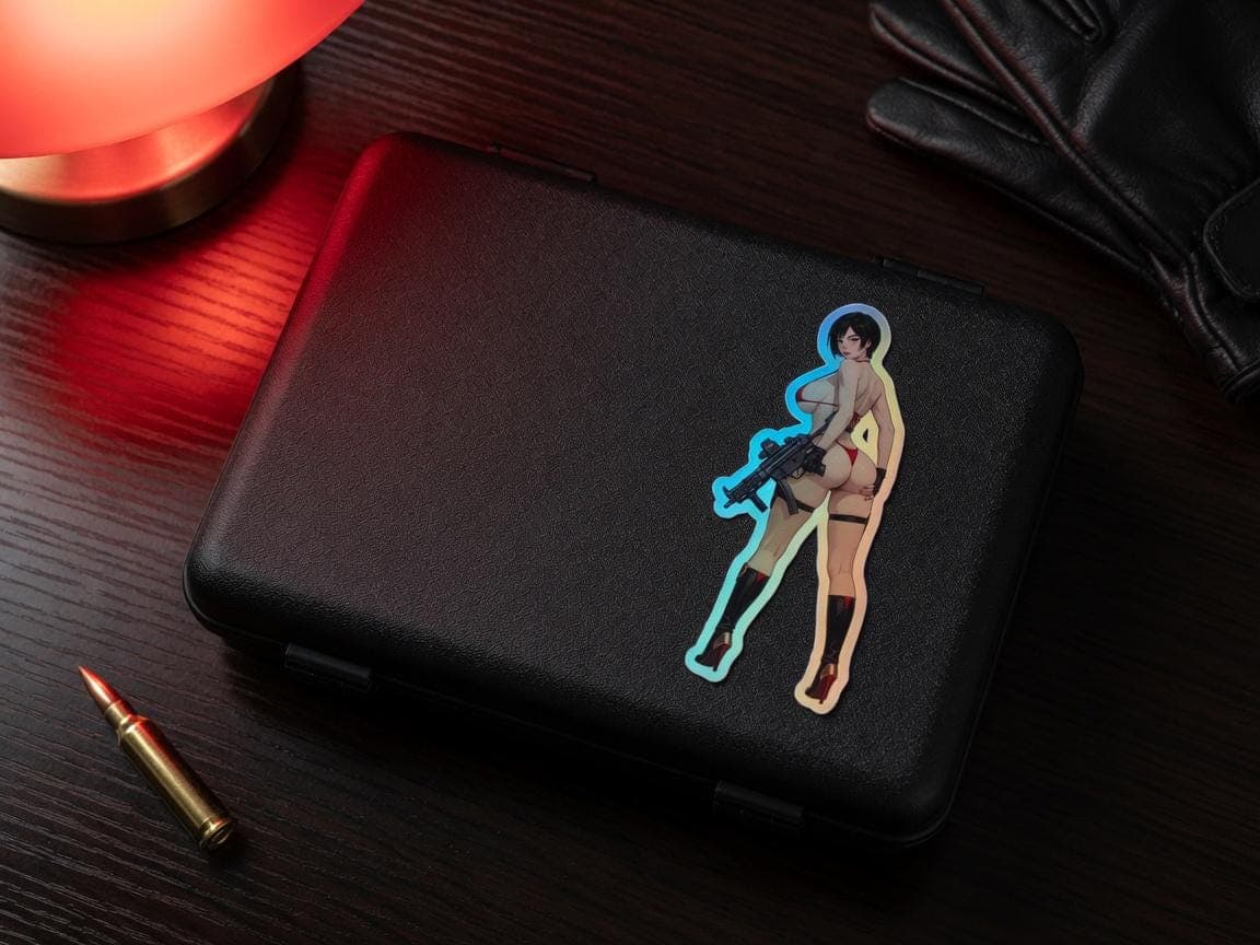 Crimson Spy Girl Holographic Sticker | Tactical Waifu Iridescent Vinyl Decal