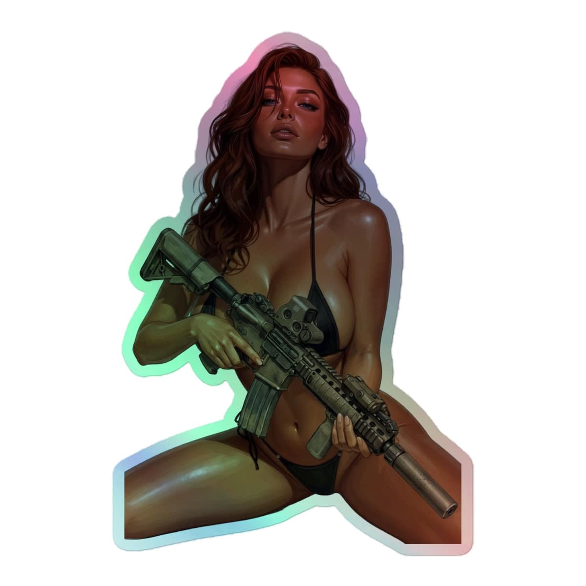 Tactical Girl Bikini AR15 Holographic stickers