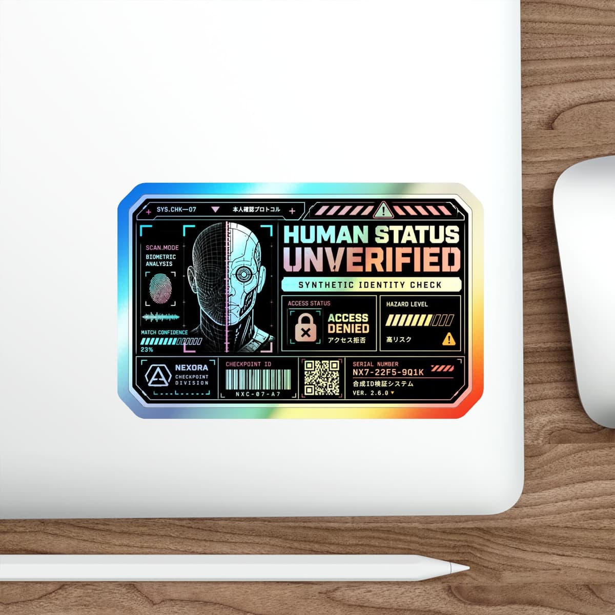 Human Status Unverified Holographic Sticker | Cyberpunk Identity Decal