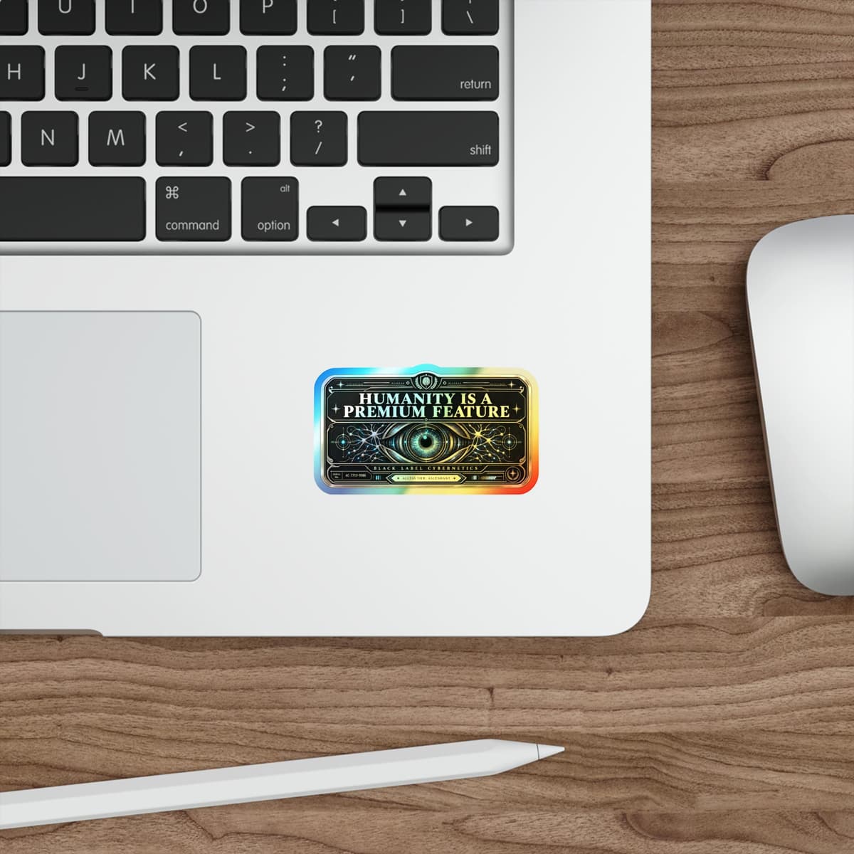 Humanity Is a Premium Feature Holographic Sticker | AI Cyberpunk Decal