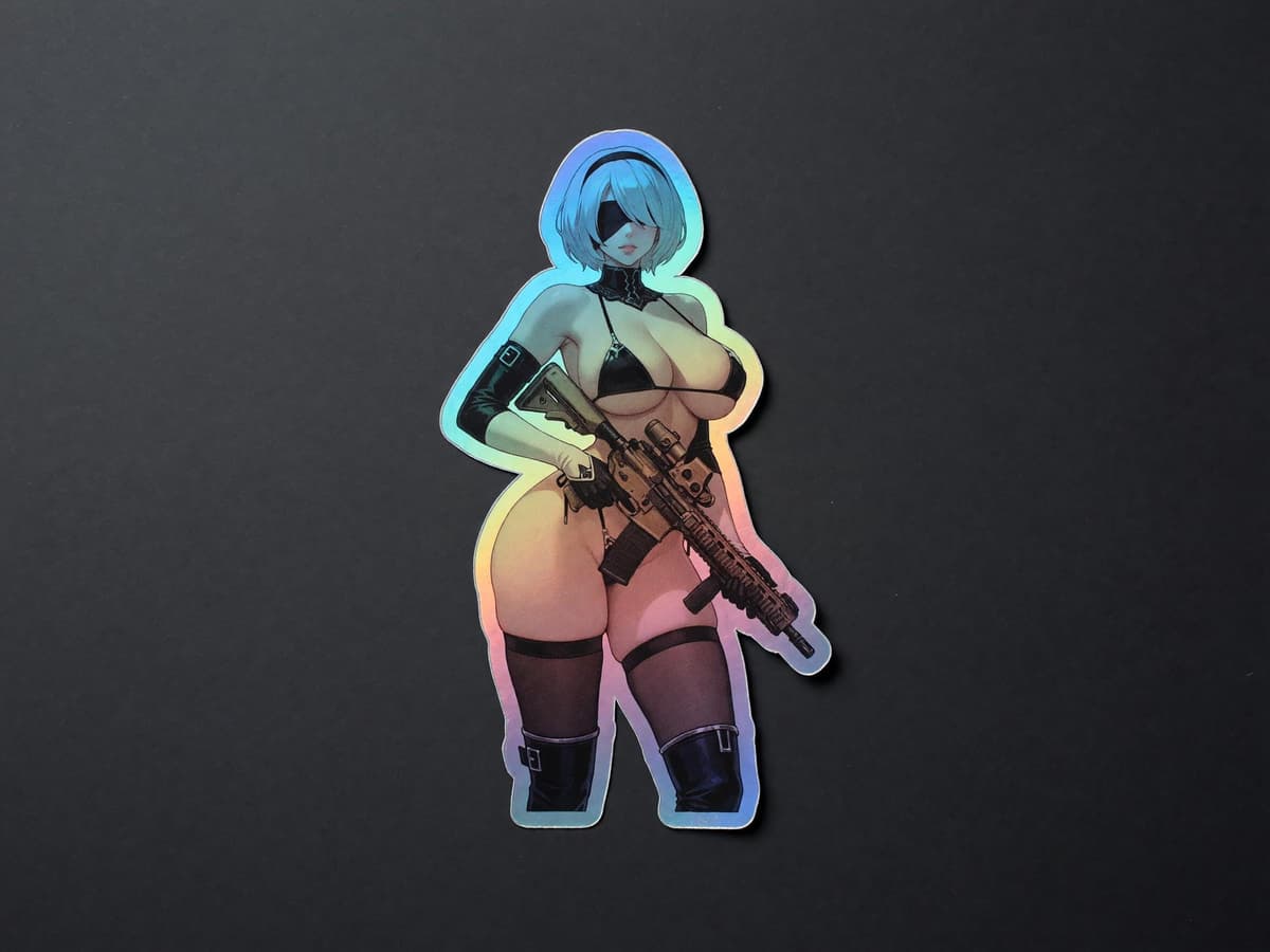 2B Bikini AR15 Holographic Sticker | Tactical Anime Girl Iridescent Vinyl Decal