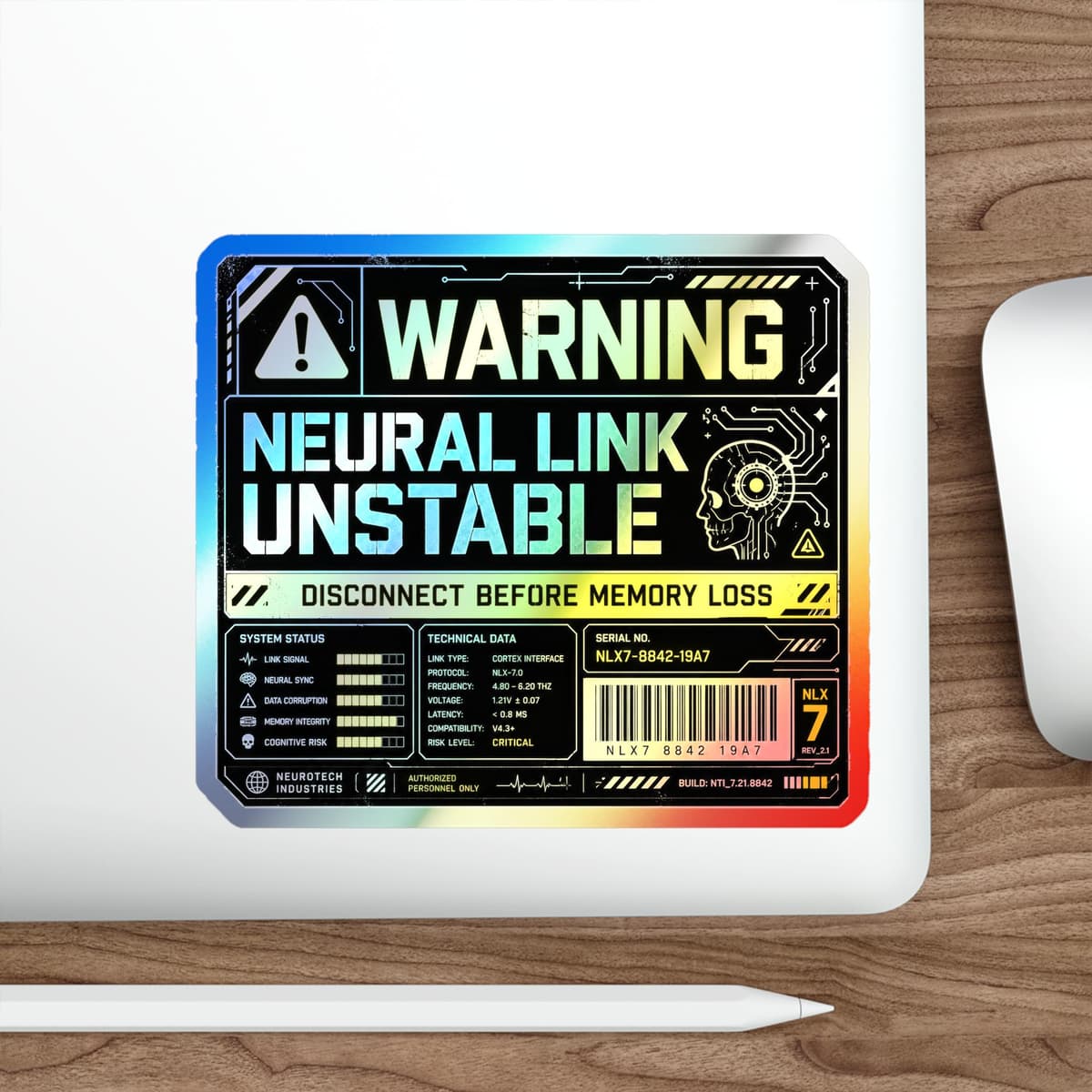 Neural Link Unstable Warning Holographic Sticker