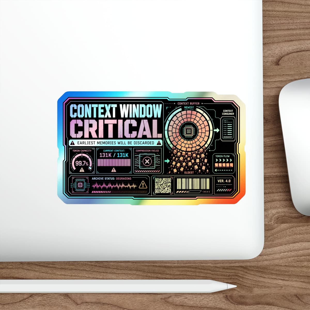 Context Window Critical Holographic Sticker | AI Memory Warning Decal