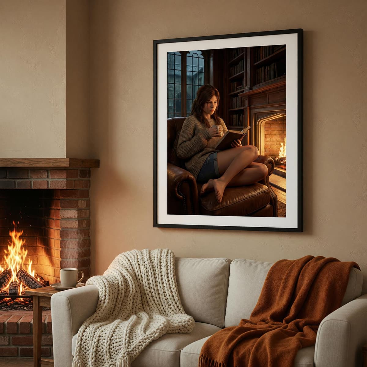 Explorer Fireside Poster | Cosy Treasure Hunter Wall Art (Matte Print)