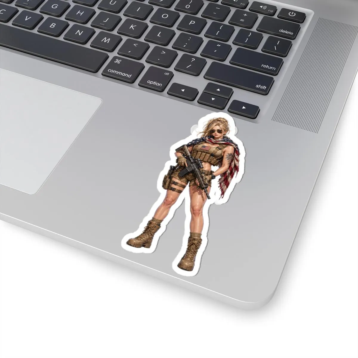 American Sniper Flag Cape Pin-Up Kiss-Cut Sticker | Tactical Patriot Waifu Vinyl Decal | Range Girl