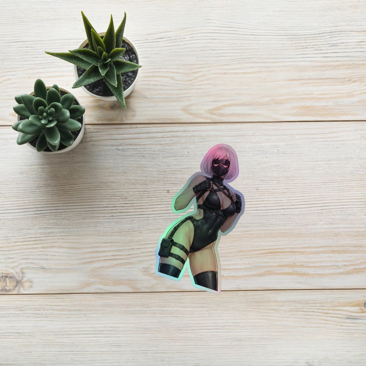 2B Tactical Harness Holographic Sticker | Android Waifu Iridescent Vinyl Decal