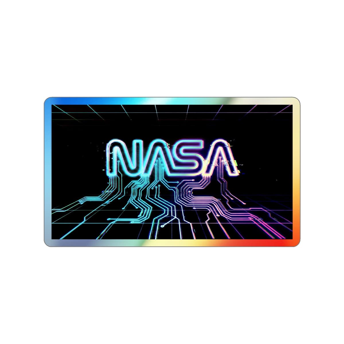 Cyberpunk NASA Worm Holographic Sticker | Retro Space Neon Vinyl Decal