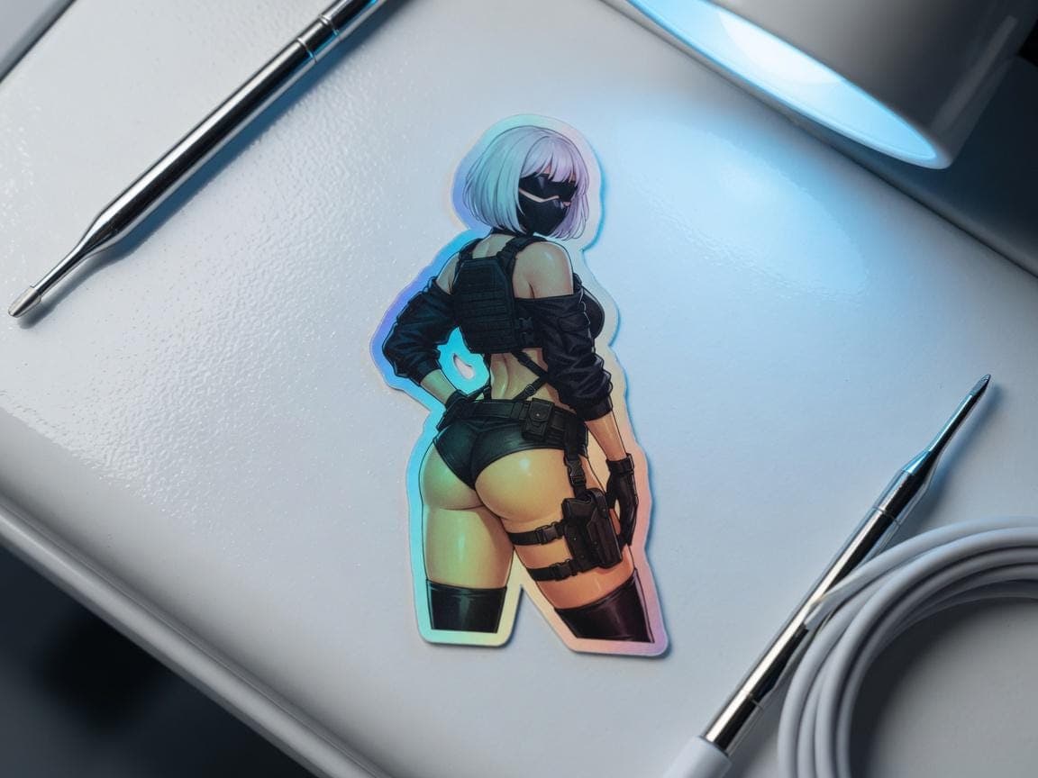2B Tactical Rear View Holographic Sticker | Android Waifu Iridescent Vinyl Decal