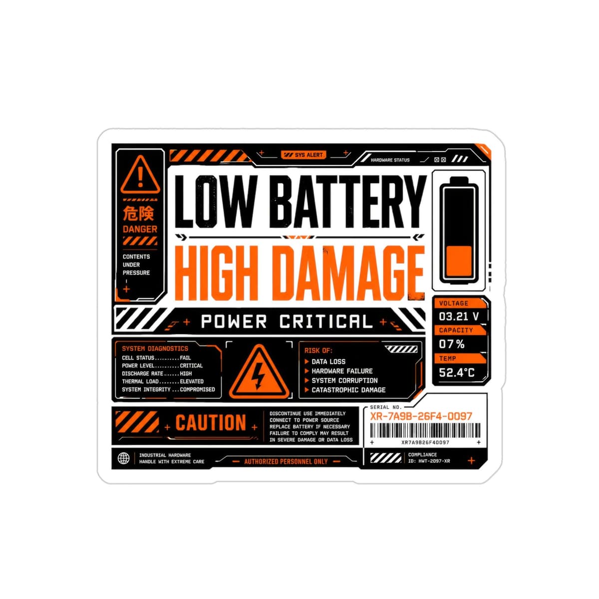 Low Battery High Damage Warning Transparent Sticker