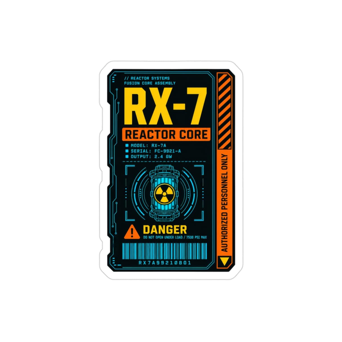 RX-7 Reactor Core Sci-Fi Decal Sticker | Cyberpunk Tech Equipment Tag Vinyl Decal
