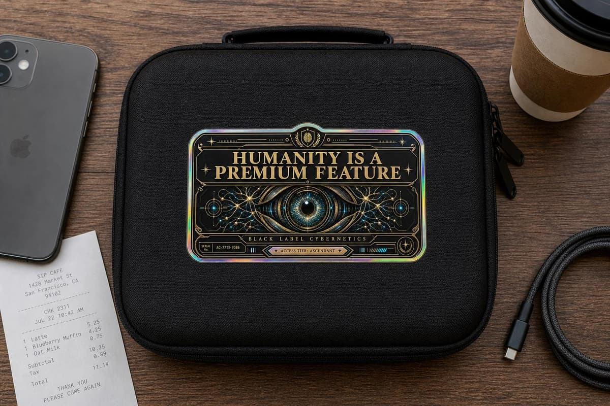 Humanity Is a Premium Feature Holographic Sticker | AI Cyberpunk Decal