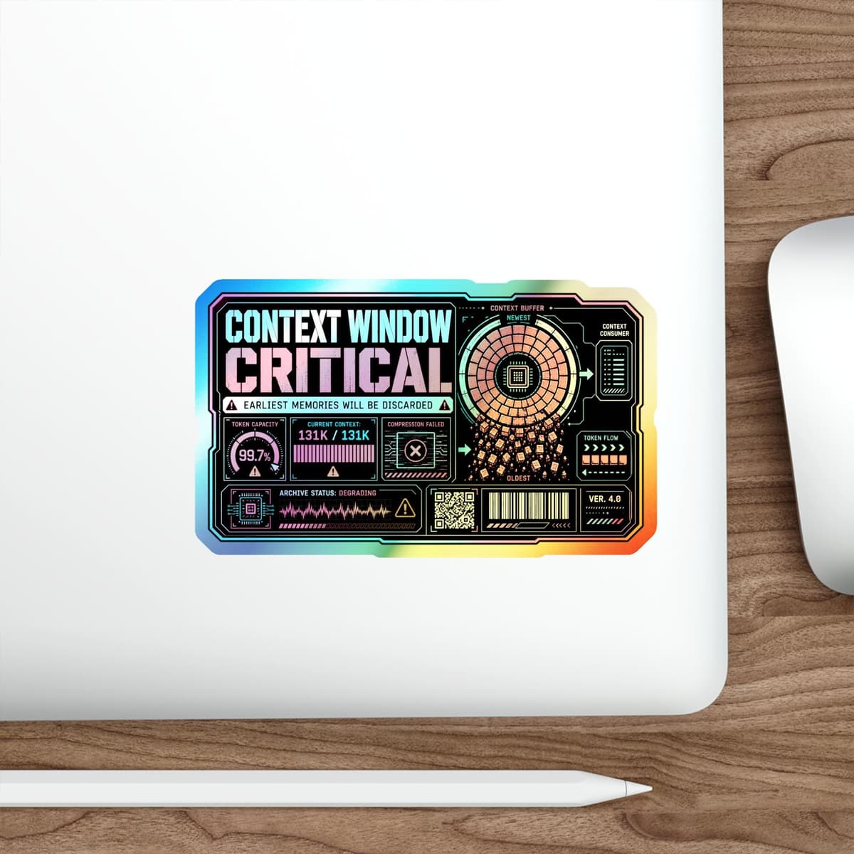 Context Window Critical Holographic Sticker | AI Memory Warning Decal