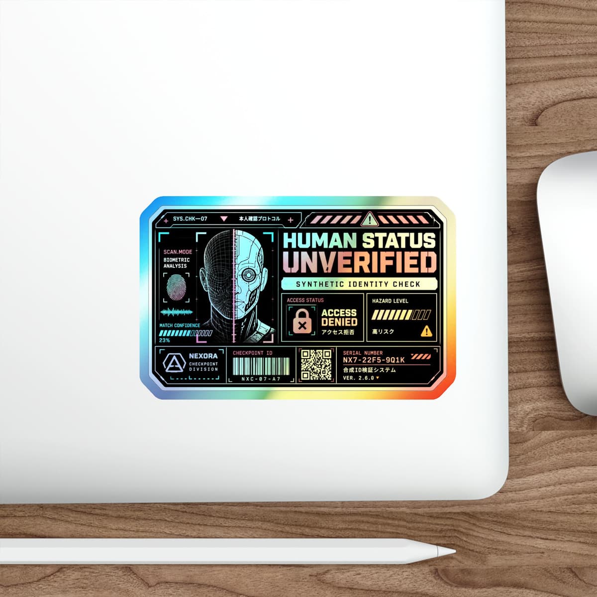 Human Status Unverified Holographic Sticker | Cyberpunk Identity Decal