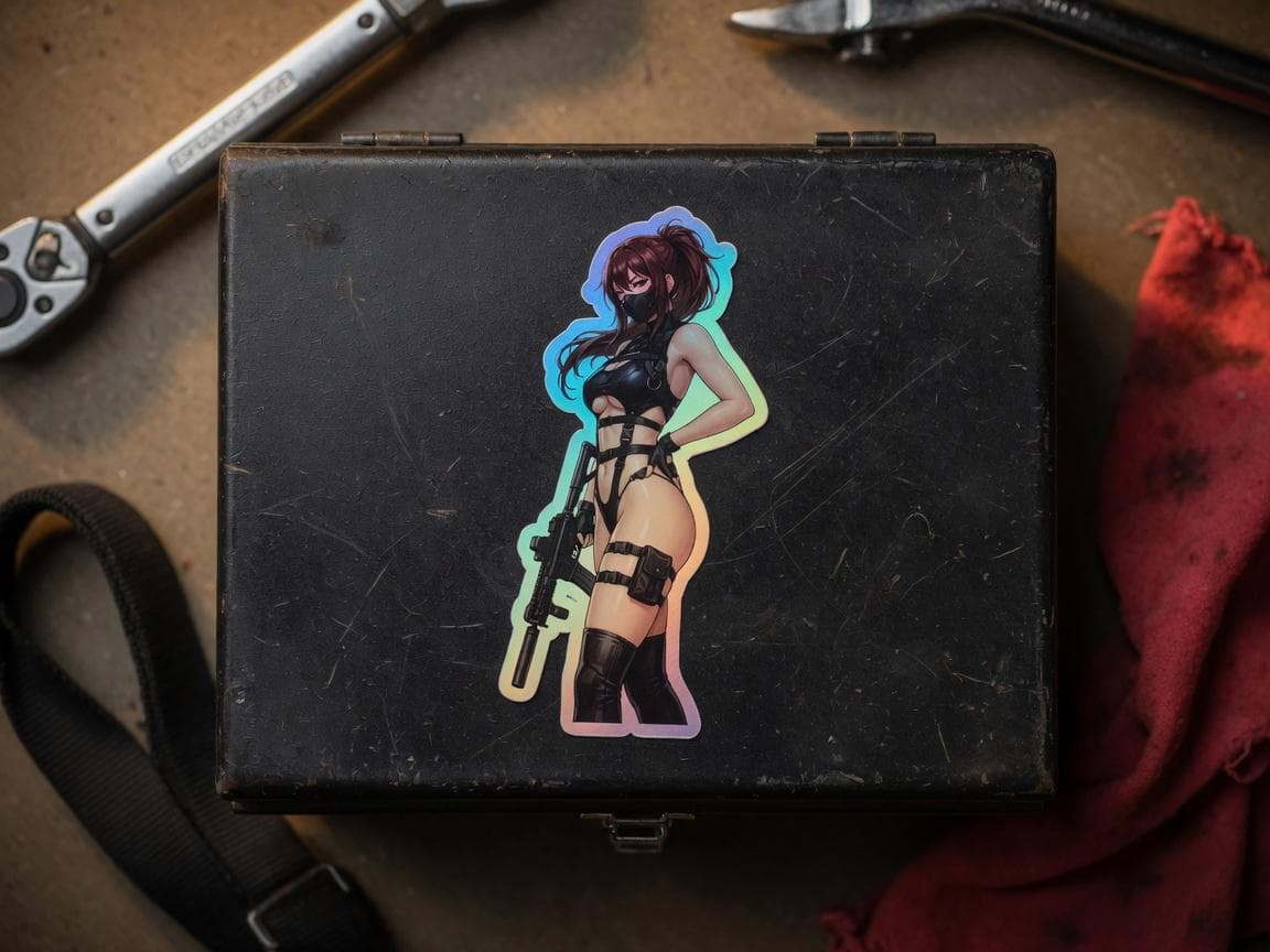Tactical Girl Sniper Harness Holographic Sticker | Operator Pin-Up Iridescent Vinyl Decal
