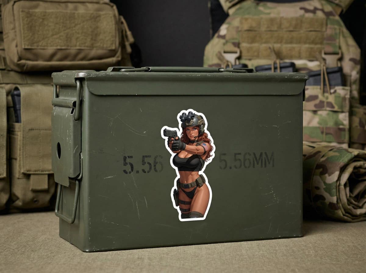 Tactical Girl Operator Crop Top Sticker | FOB Pin-Up Vinyl Decal (Kiss Cut)