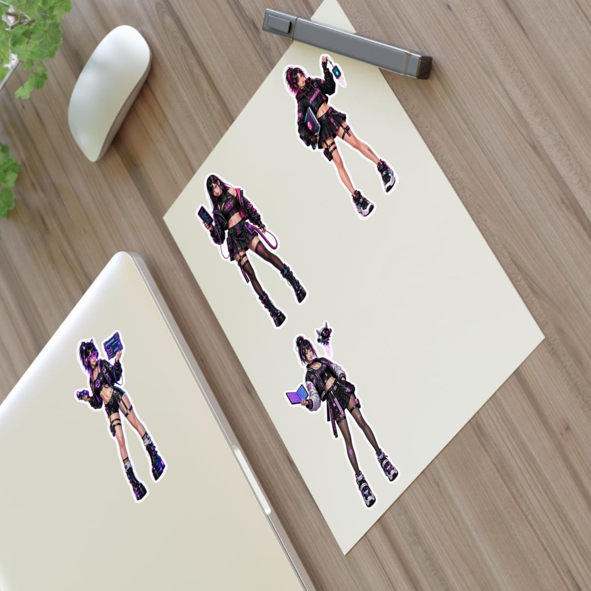 Holographic Cyber Hacker Girl Stickers | Y2K Anime Vinyl Decals (4 Designs)