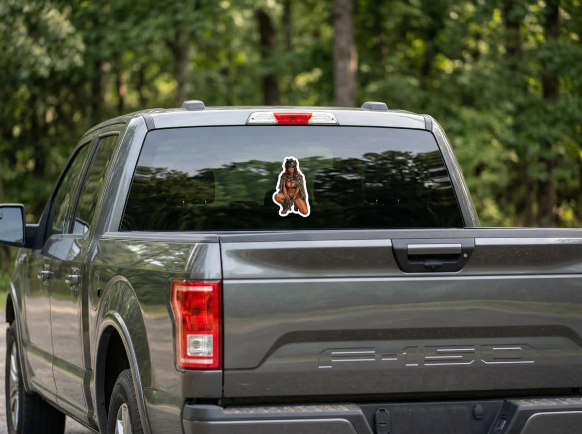 Tactical Girl Ghillie Suit Pin-Up Sticker | Sniper Camo Vinyl Decal (Kiss Cut)