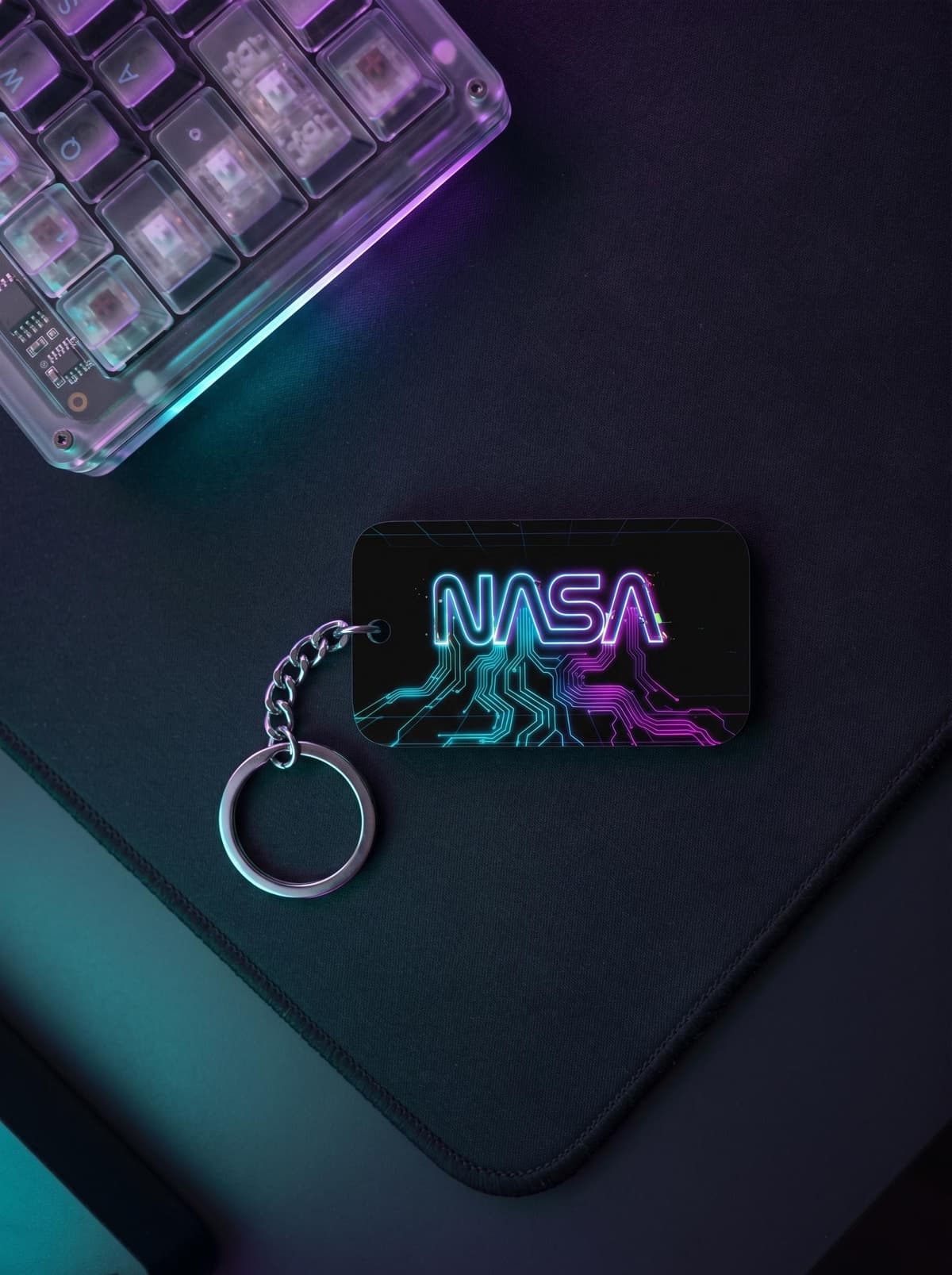 NASA Circuit Keychain | Neon Space Tech Acrylic Charm