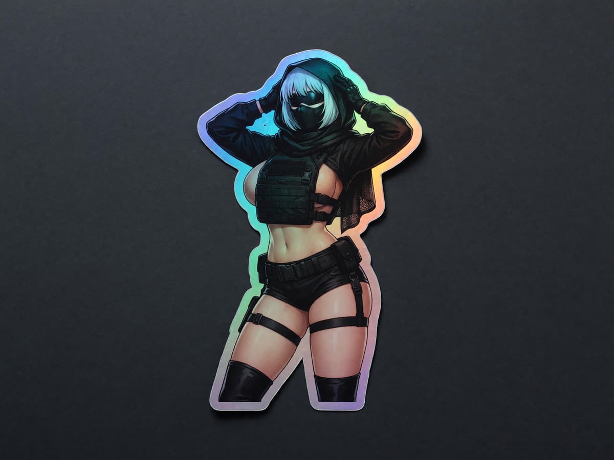 2B Tactical Hood Holographic Sticker | Android Waifu Iridescent Vinyl Decal