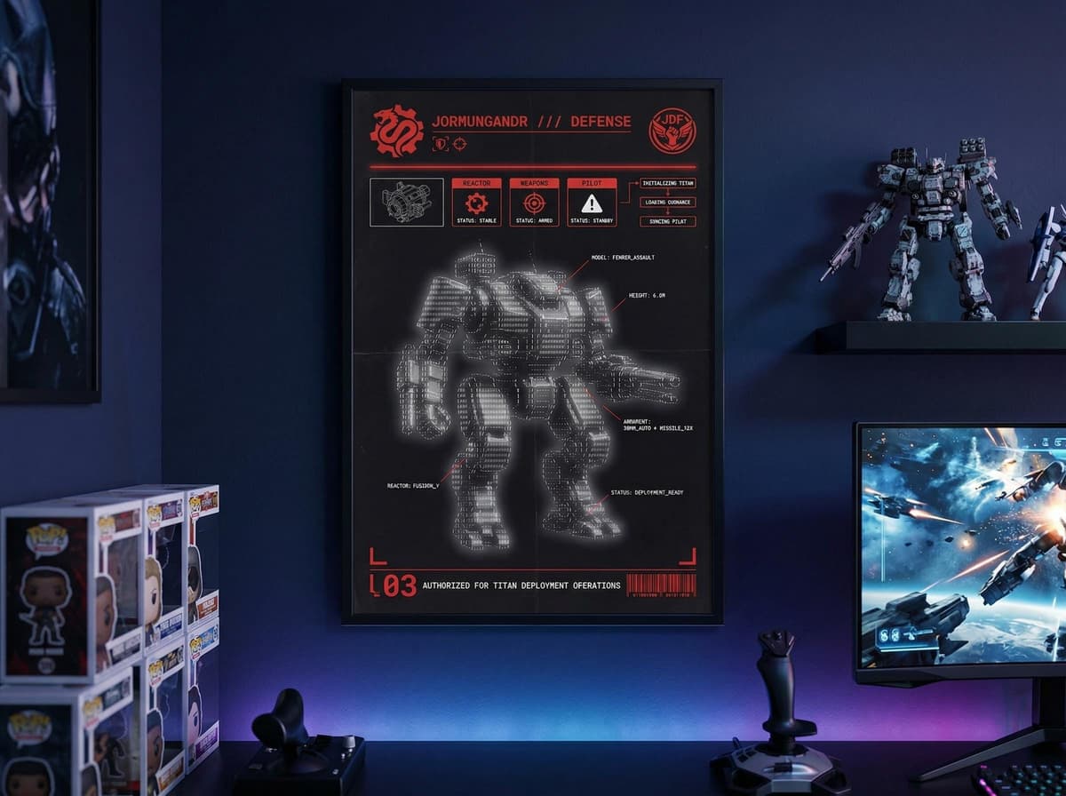 Giant Mech Robot Blueprint Poster | Anime Mecha Diagram Wall Art (Matte Print)