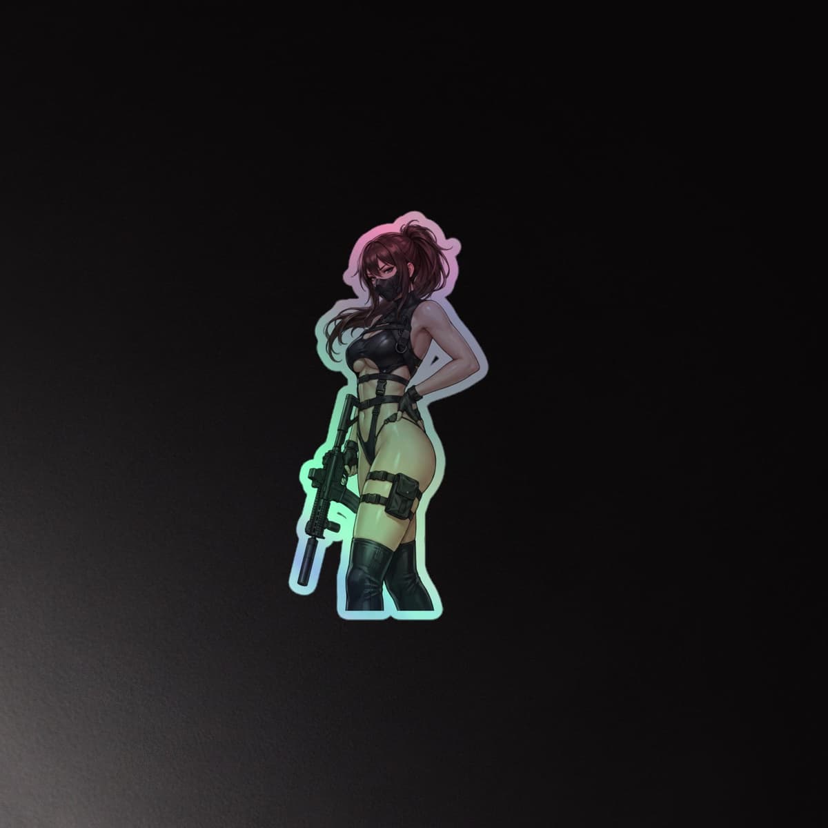 Tactical Girl Sniper Harness Holographic Sticker | Operator Pin-Up Iridescent Vinyl Decal