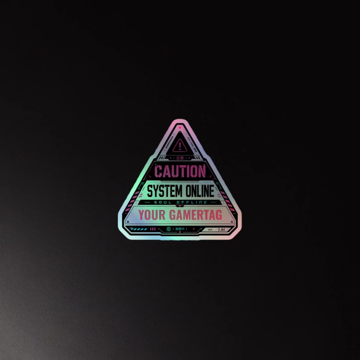 Custom Holographic Name Sticker | Personalized Gamertag Cyberpunk Caution Decal