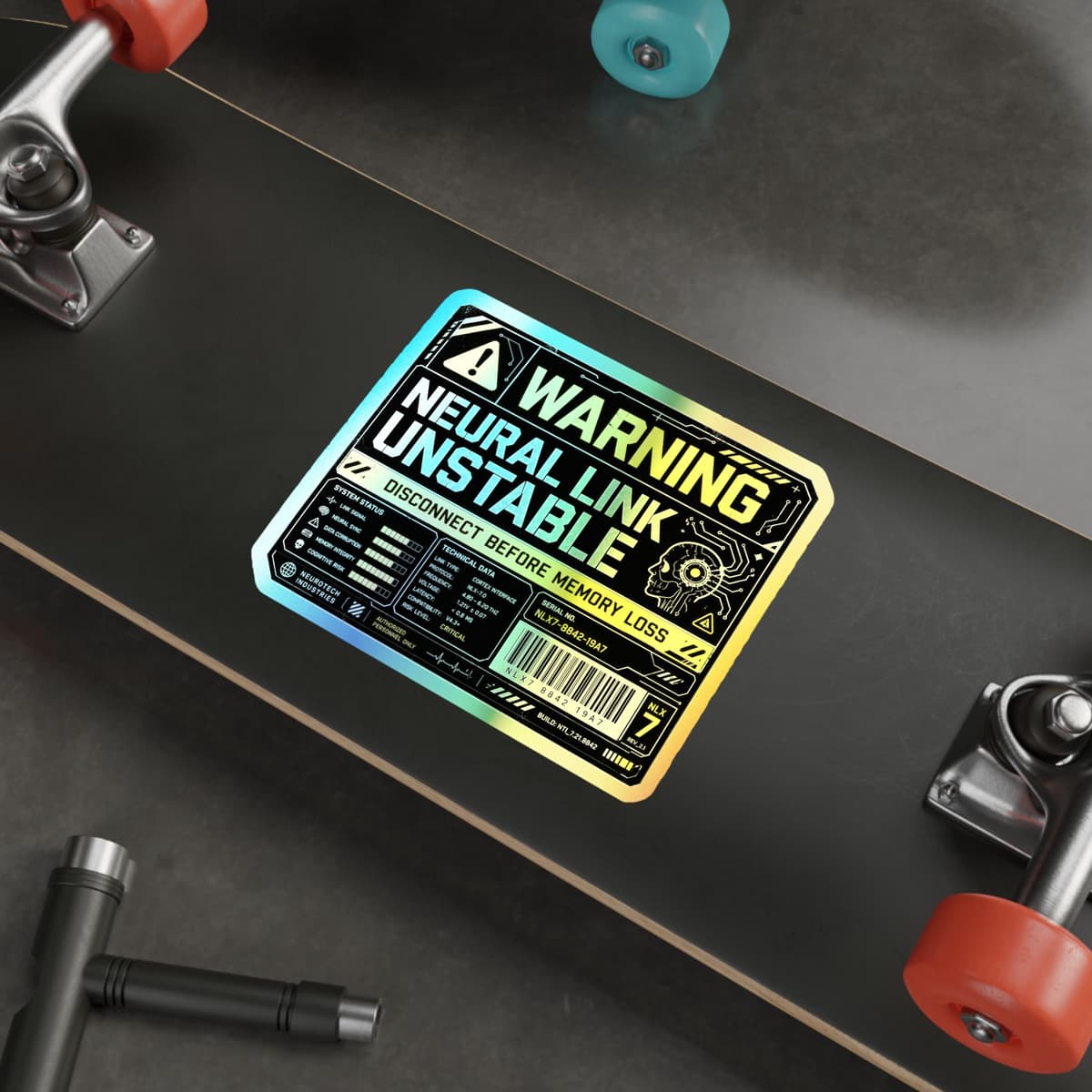 Neural Link Unstable Warning Holographic Sticker