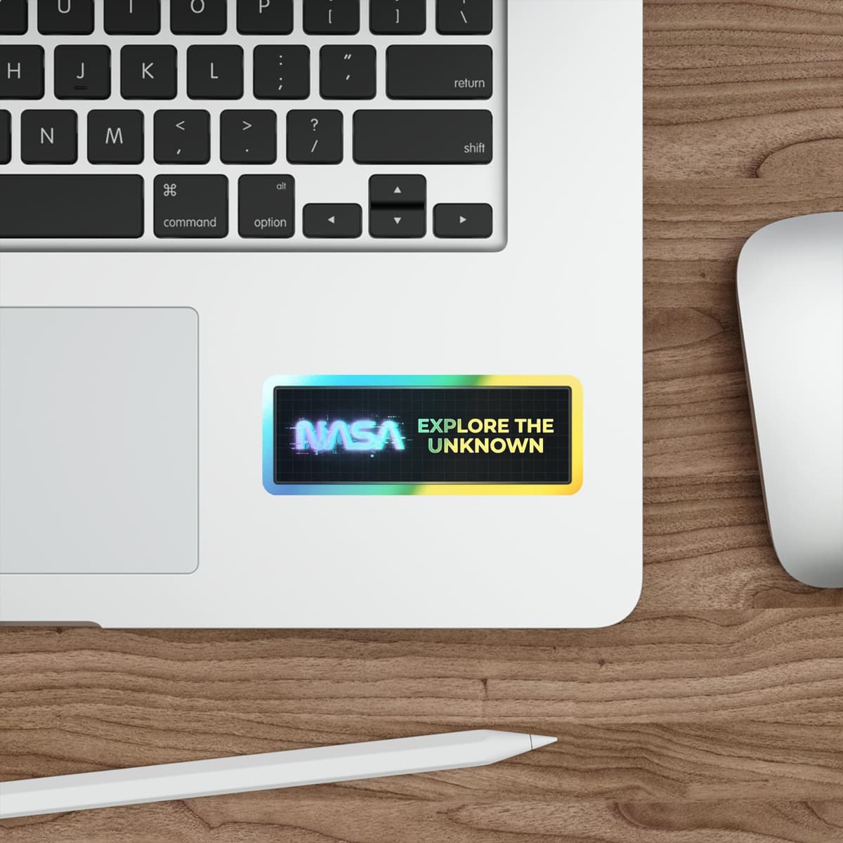 NASA Explore The Unknown Holographic Sticker | Space Mission Neon Bumper Decal