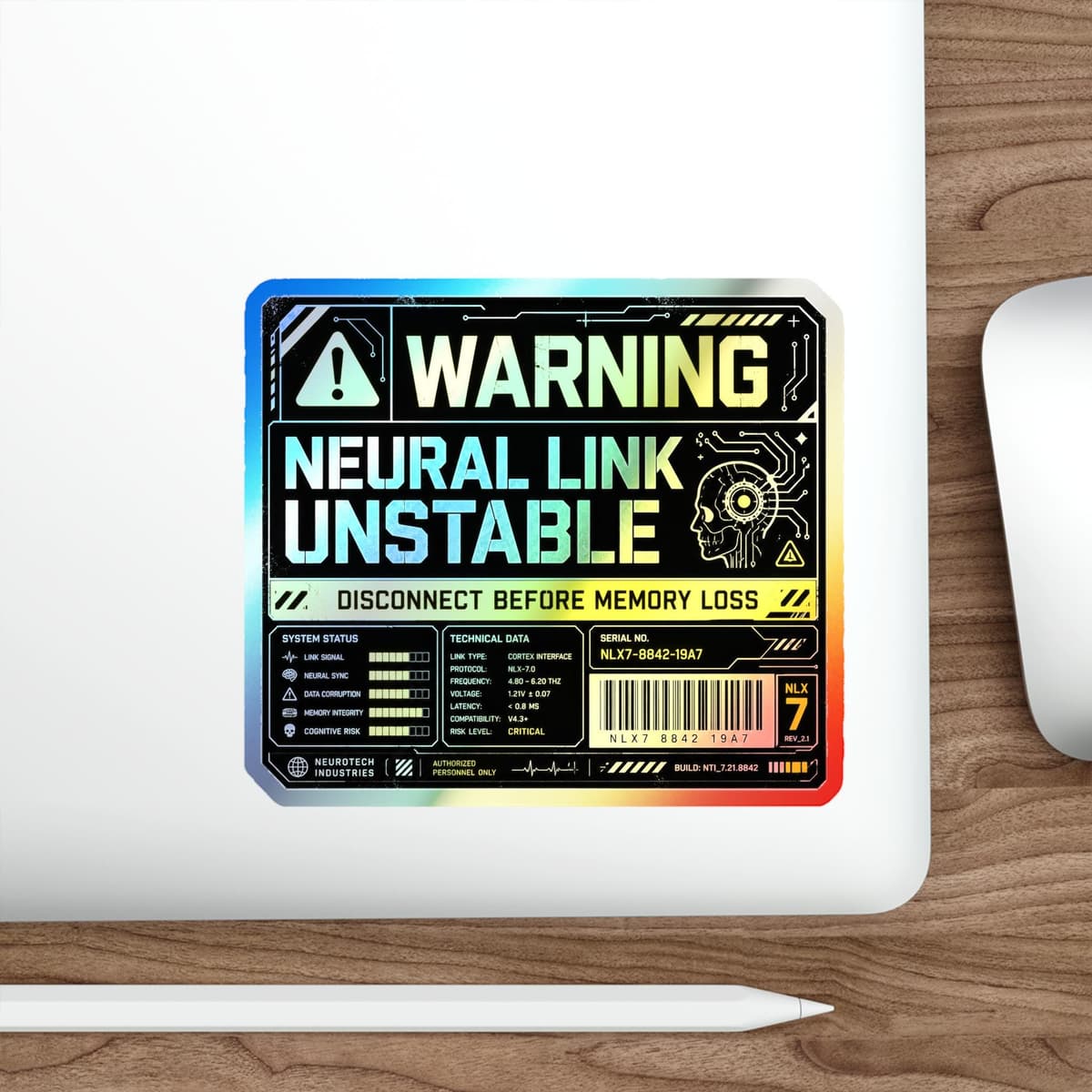 Neural Link Unstable Warning Holographic Sticker