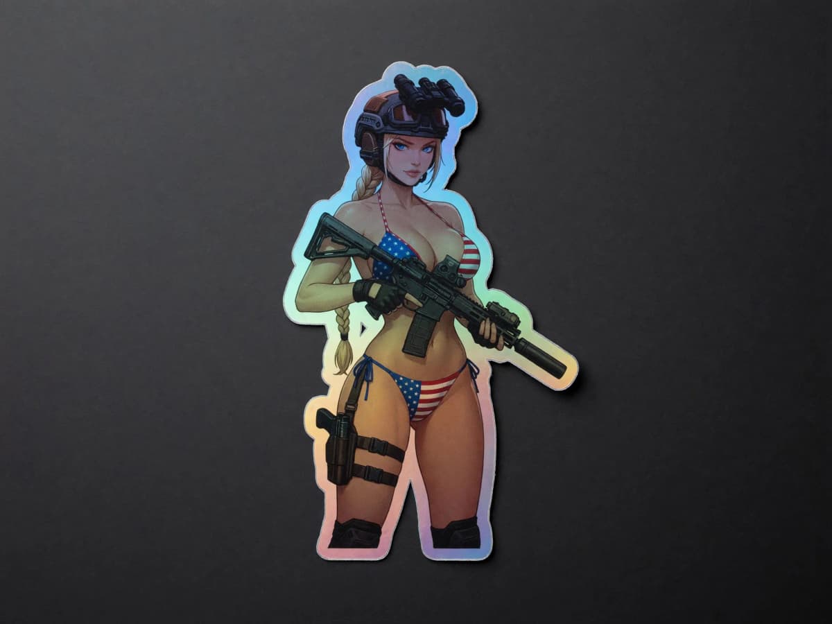 Valkyrie Tactical AR-15 Holographic Sticker | USA Bikini Anime Pin-Up Decal