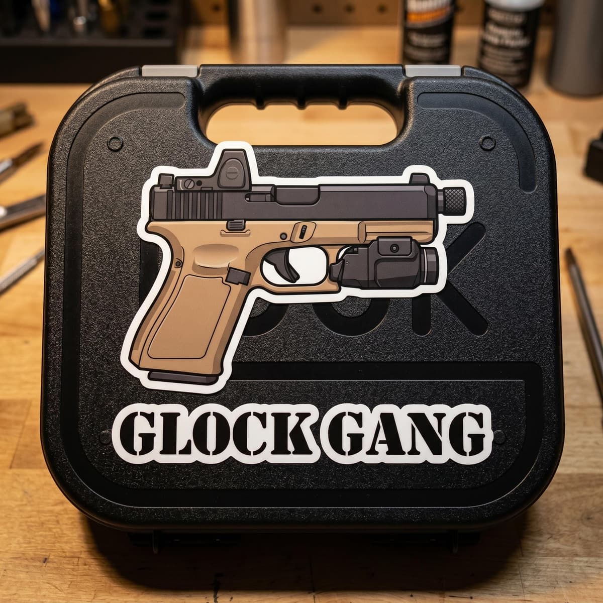 Glock Gang Pistol Sticker | FDE Tactical Handgun Gun Meme Vinyl Decal